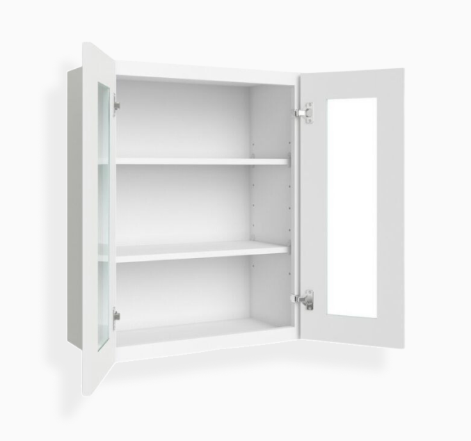 White Shaker 30″ H Double Door Wall Cabinet with Glass Door
