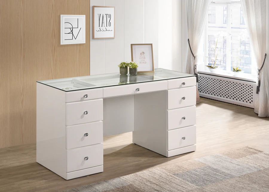 Juego de tocador Avery White con espejo iluminado