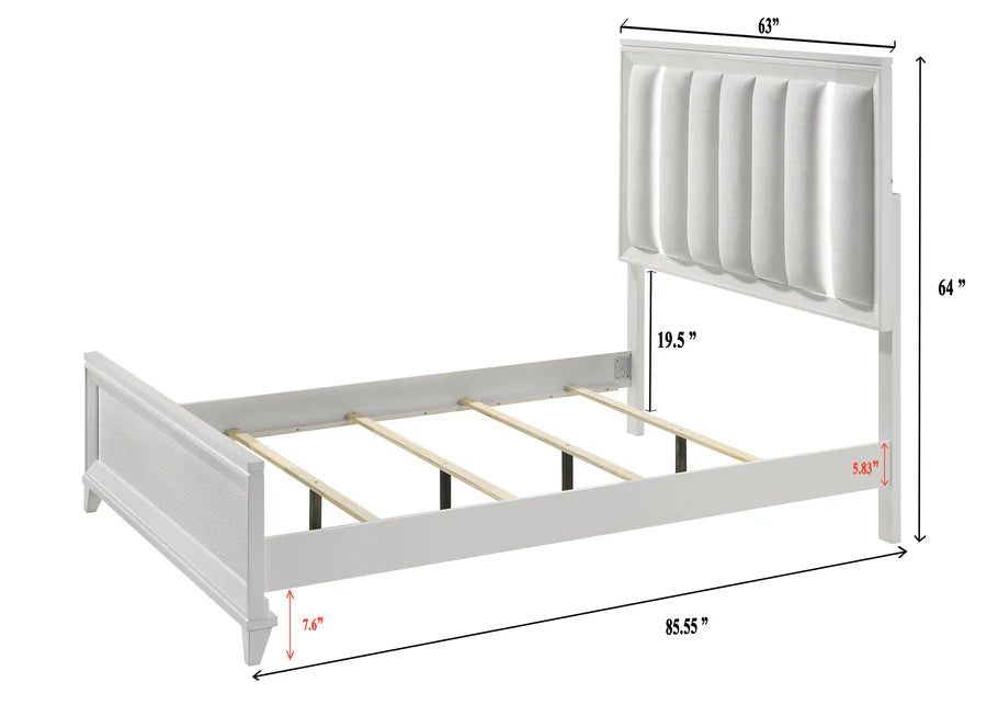 Juego de dormitorio Cressida con panel LED tapizado en blanco - King