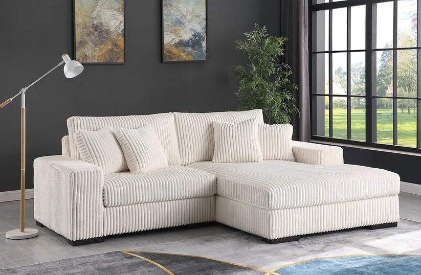 Comfy Ivory 2-Piece Sectional Loveseat with Chaise