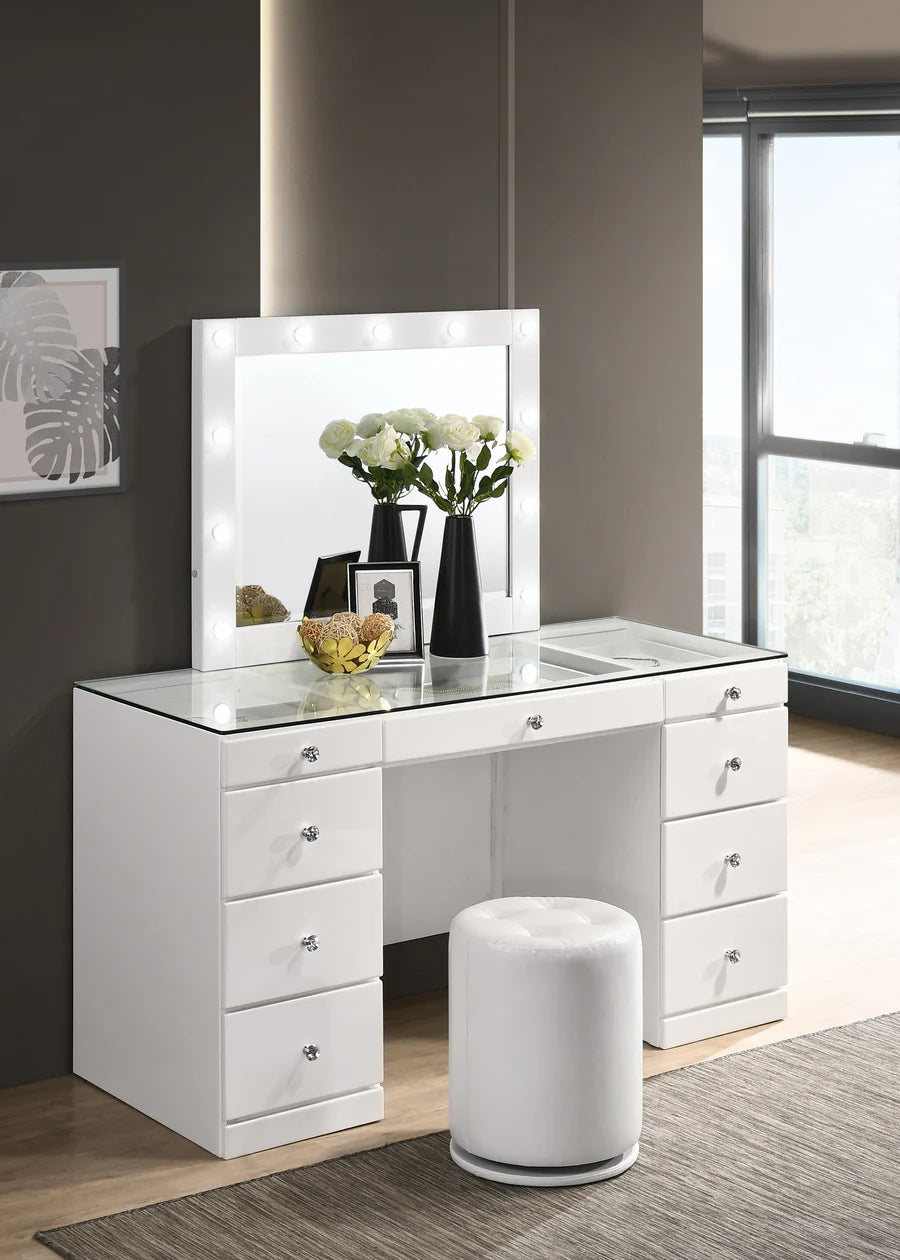 Juego de tocador Avery White con espejo iluminado