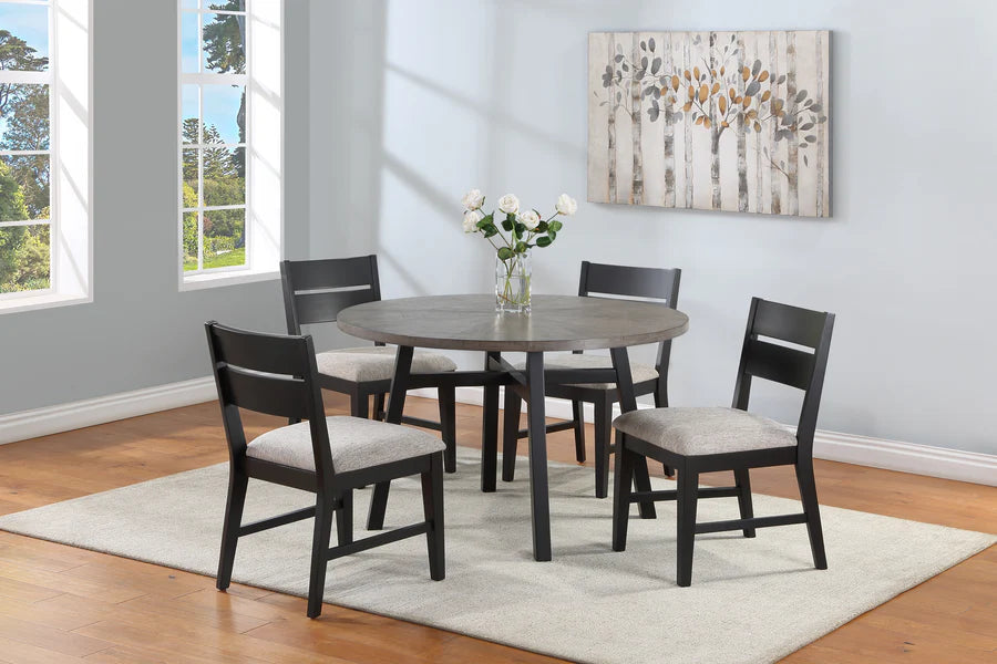 Juego de comedor redondo Mathis negro/gris