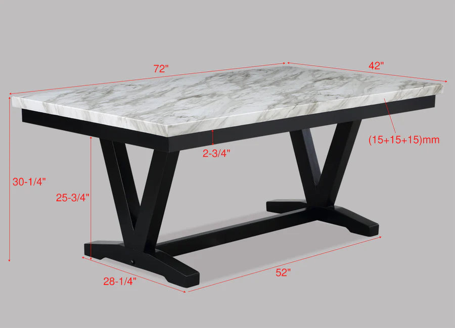 Juego de comedor de imitación mármol blanco/negro Tanner