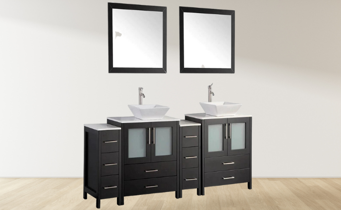 84 in. Double Sink Bathroom Vanity Combo Set in Espresso - Decohub Home