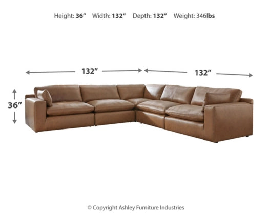 Emilia Caramel Sectional 5-Pieces with Ottoman