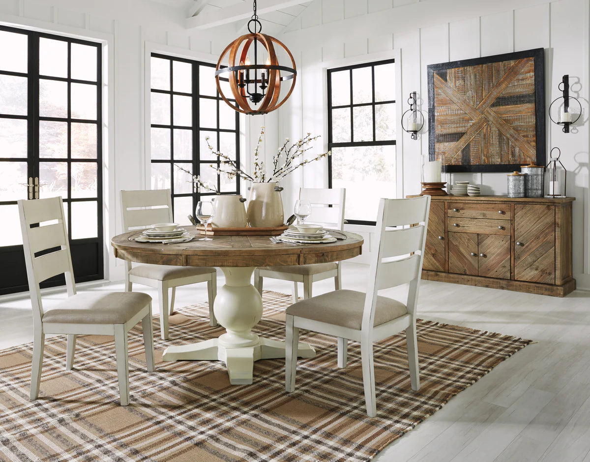Grindleburg Light Brown/Antique White Round Dining Set