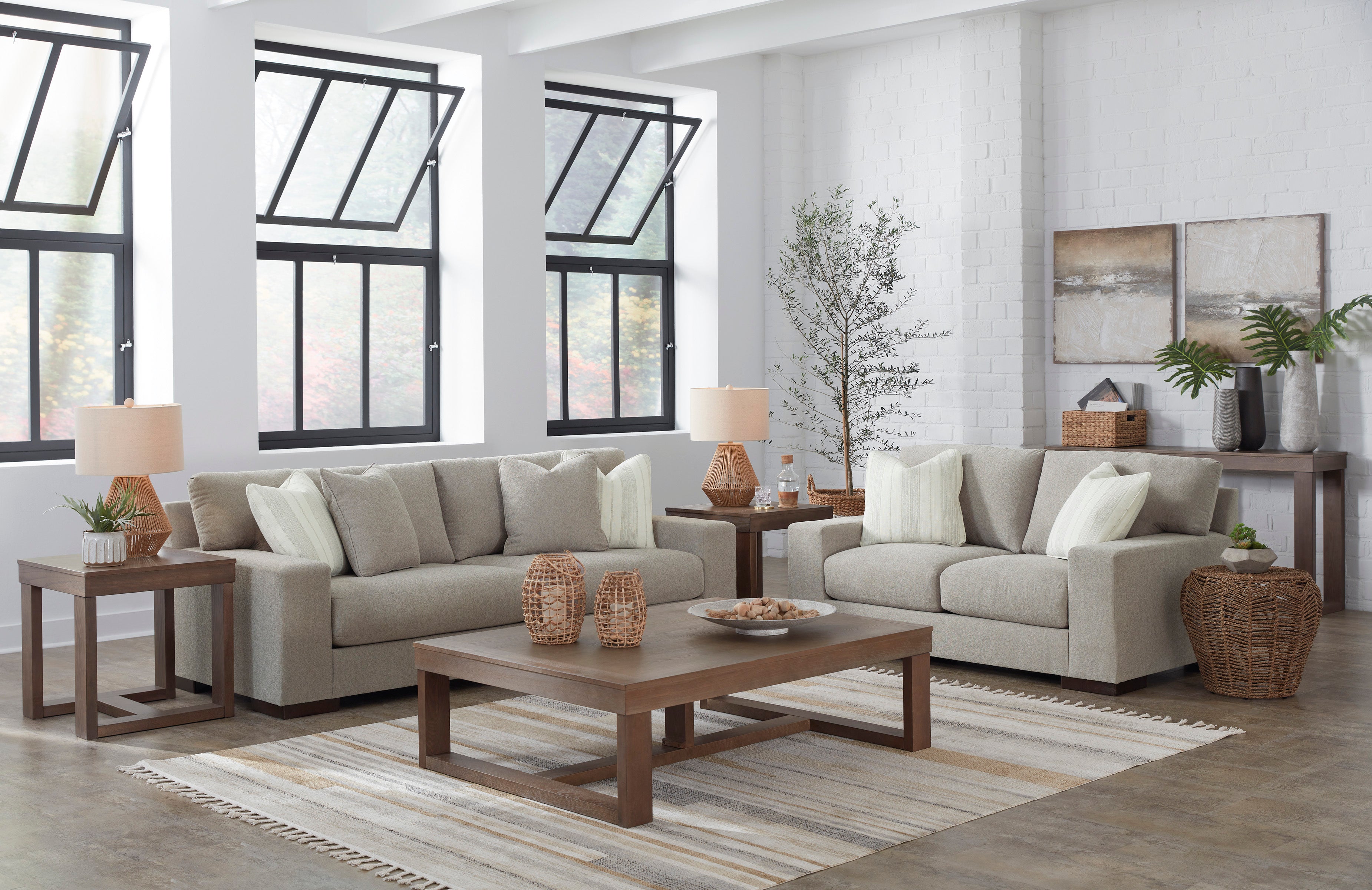 Maggie Sofa and Loveseat in Flax