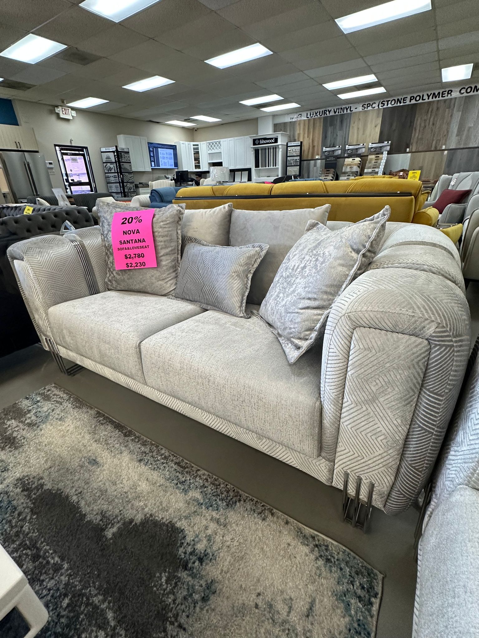 Santana Silver Velvet Sofa & Loveseat