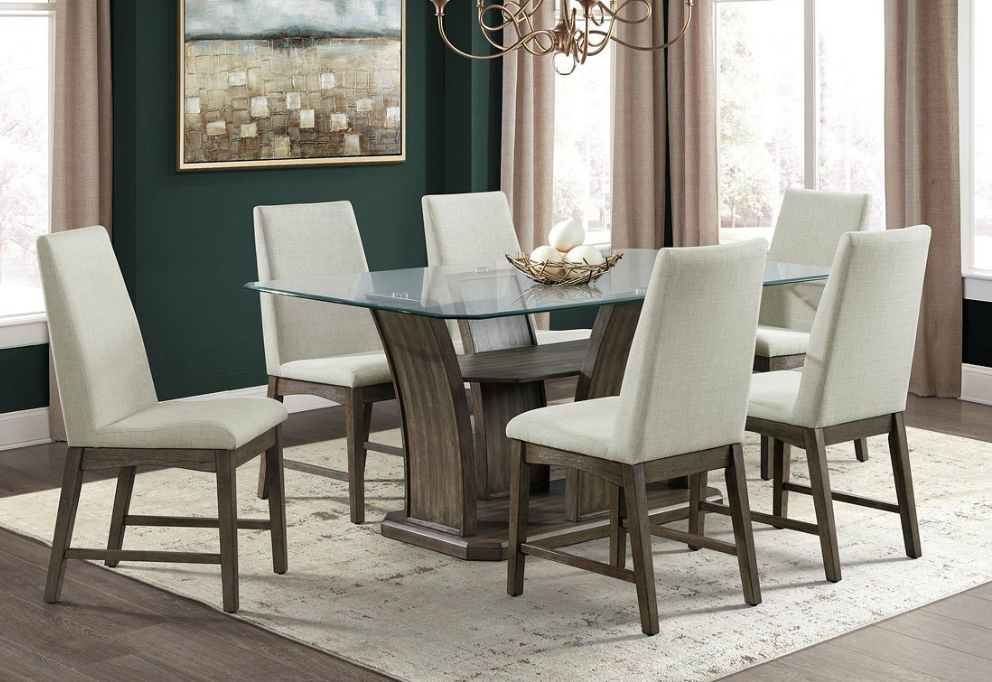 Juego de comedor rectangular elegante de 7 piezas (nogal)