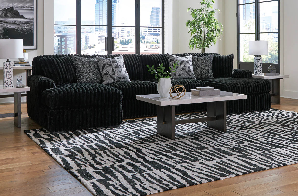 Seccional doble de 3 piezas con chaise longue Midnight-Madness Onyx