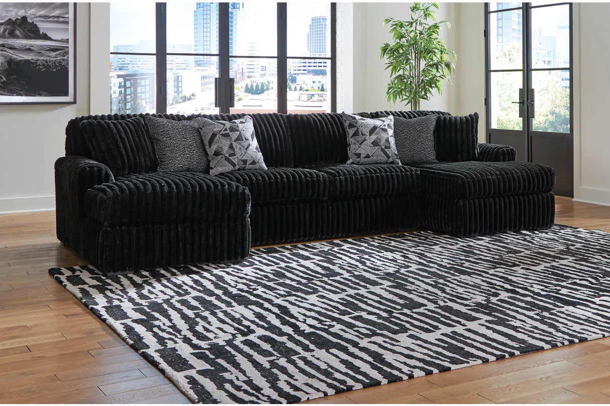 Seccional doble de 3 piezas con chaise longue Midnight-Madness Onyx