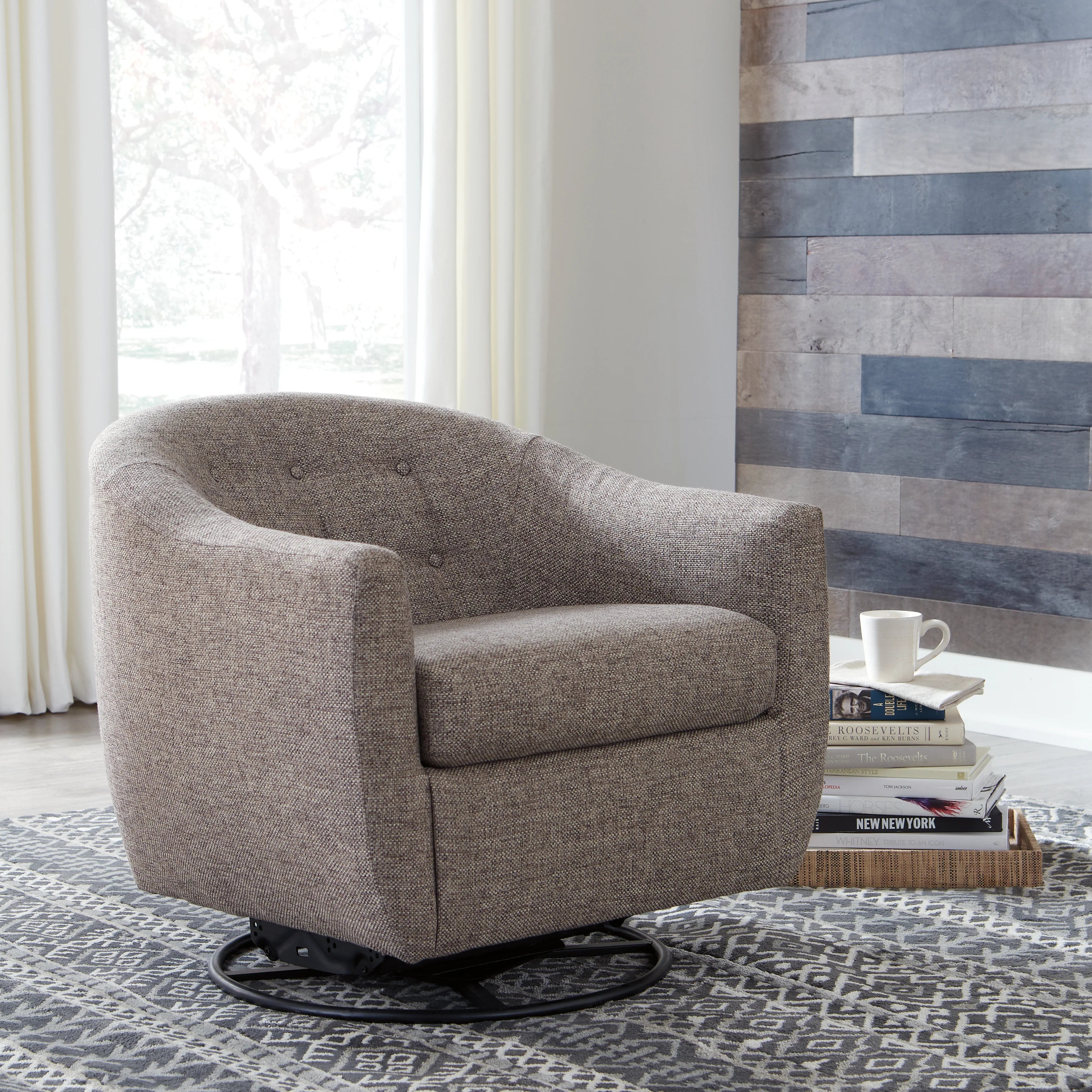 Upshur Taupe Swivel Accent Chair