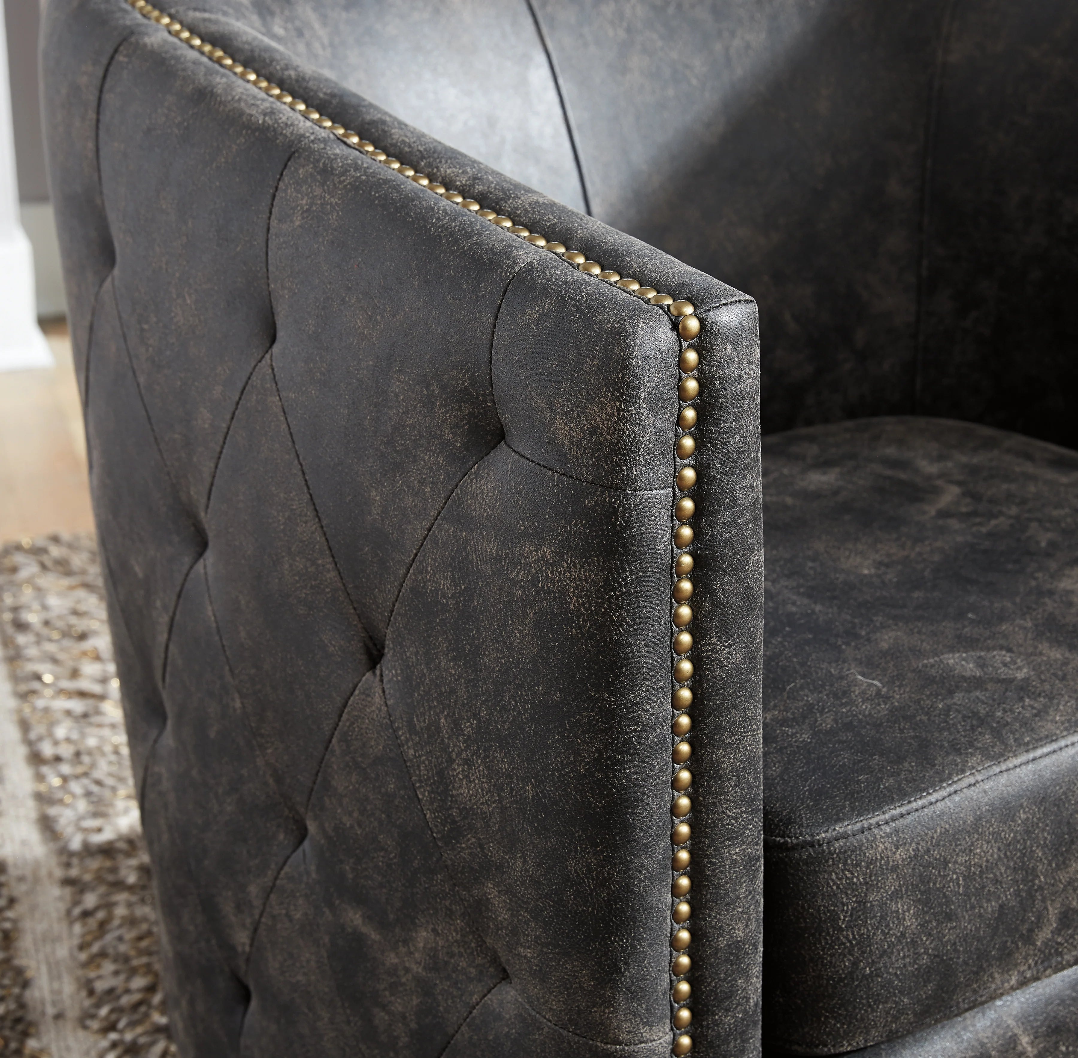 Brentlow Distressed Black Swivel Accent Chair