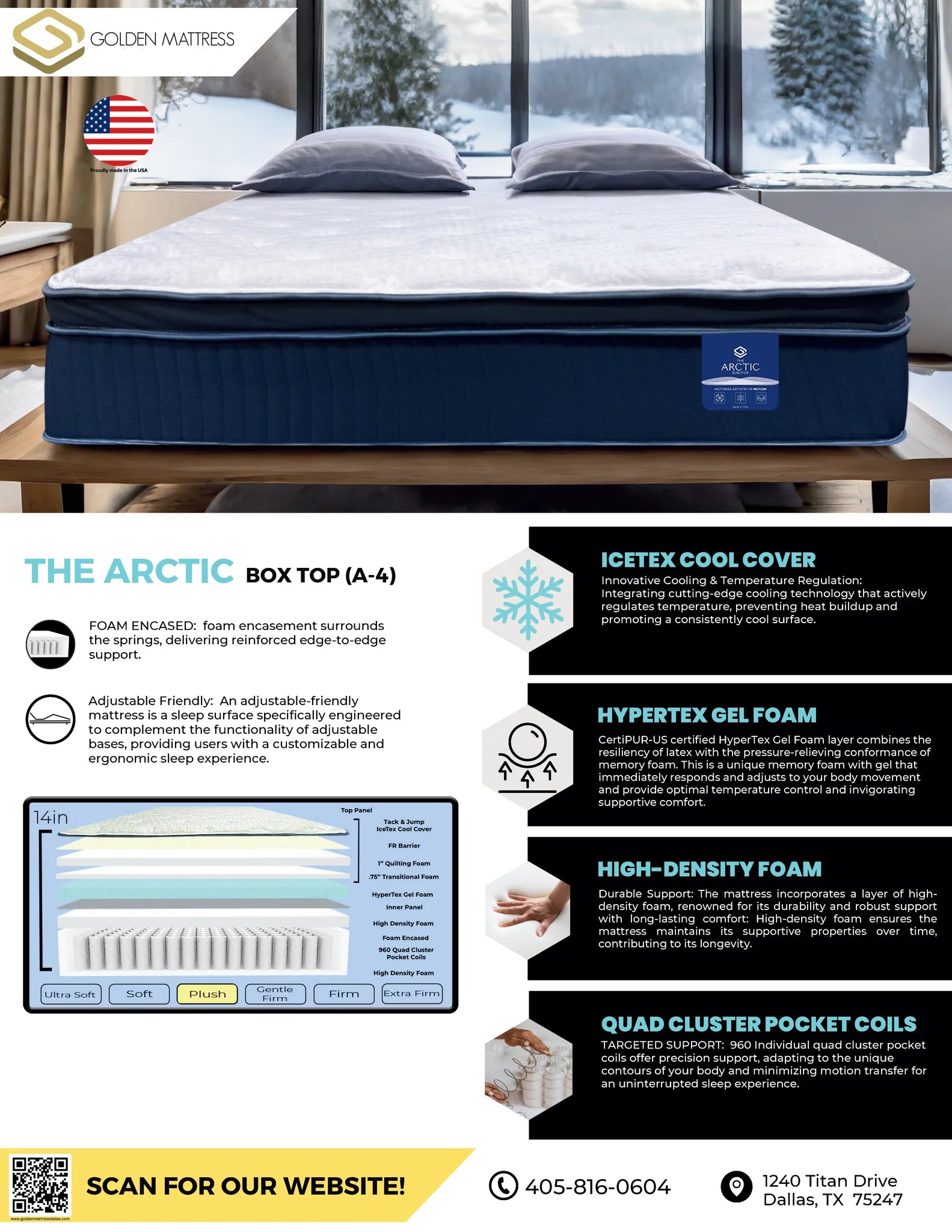 Arctic Luxury Box Top Mattress A4 - 14" Cooling, Gel Foam-10 Year Warranty