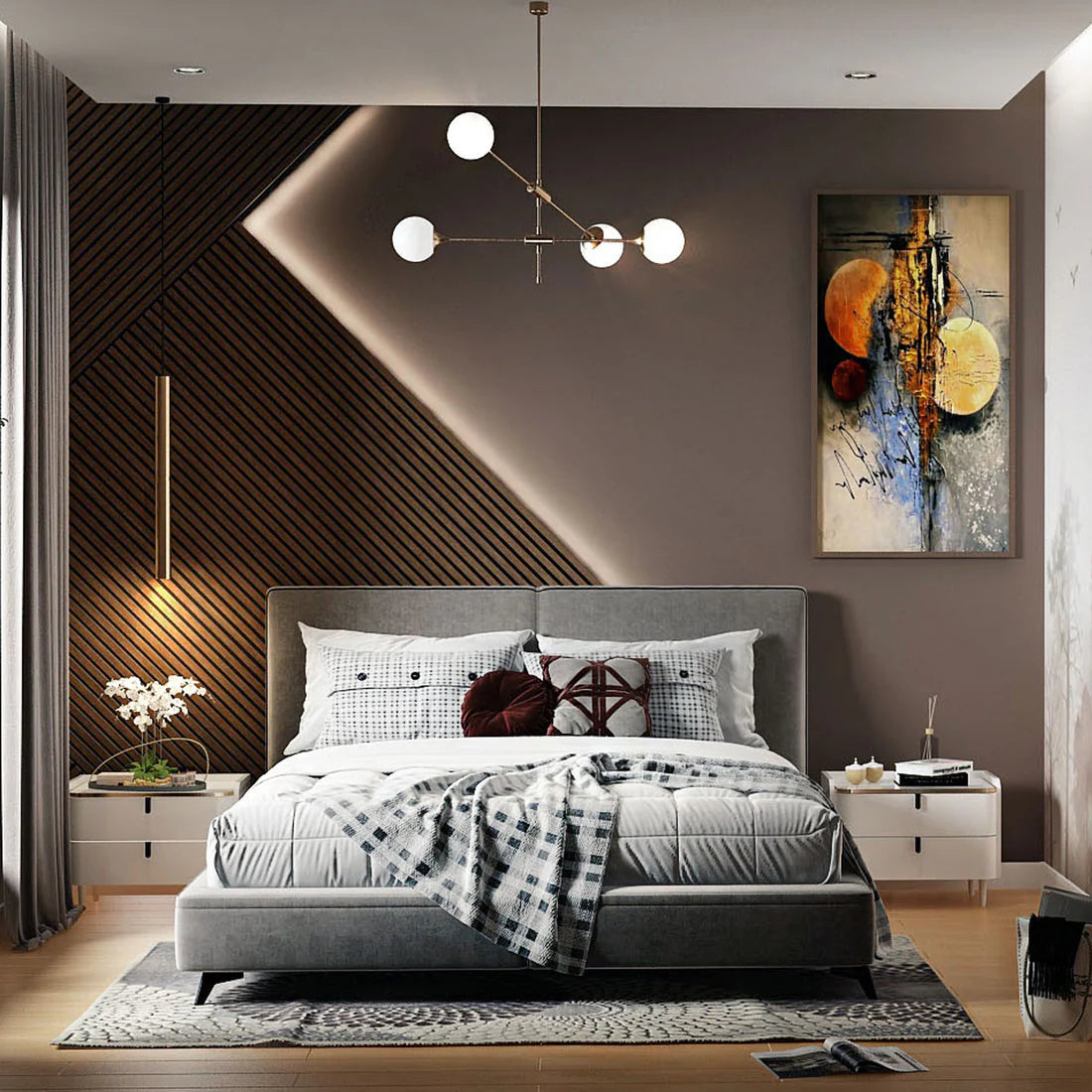 Acoustic Smoke Walnut wood acoustic panel offers a rich, dark tone and effective sound absorption, enhancing the ambiance of modern interiors.