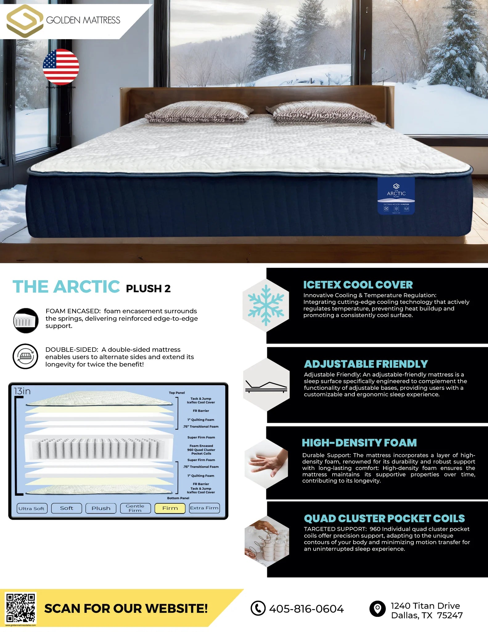 Arctic Luxury Double Sided Plush Mattress A2 - 13" Cooling, Pocketed Coils, 10 Year Warranty