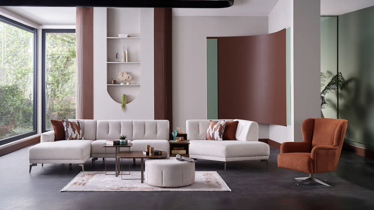 Seccional modular de 4 piezas Atlanta Pearl color marfil