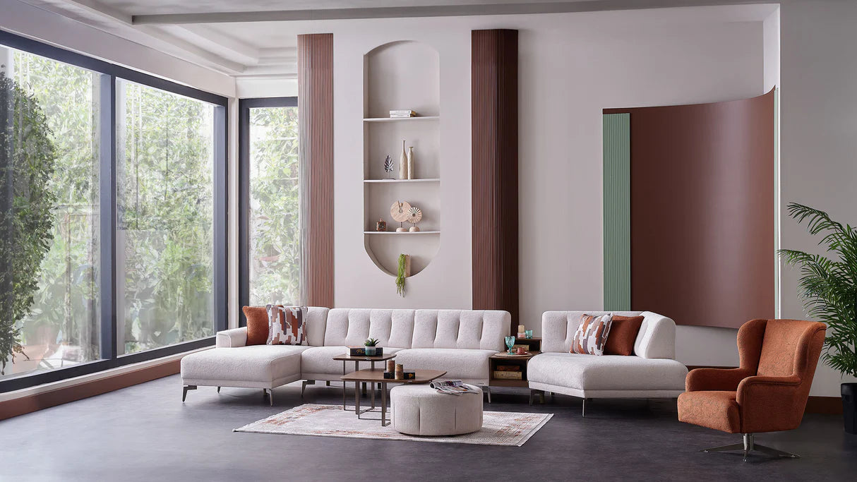 Seccional modular de 4 piezas Atlanta Pearl color marfil
