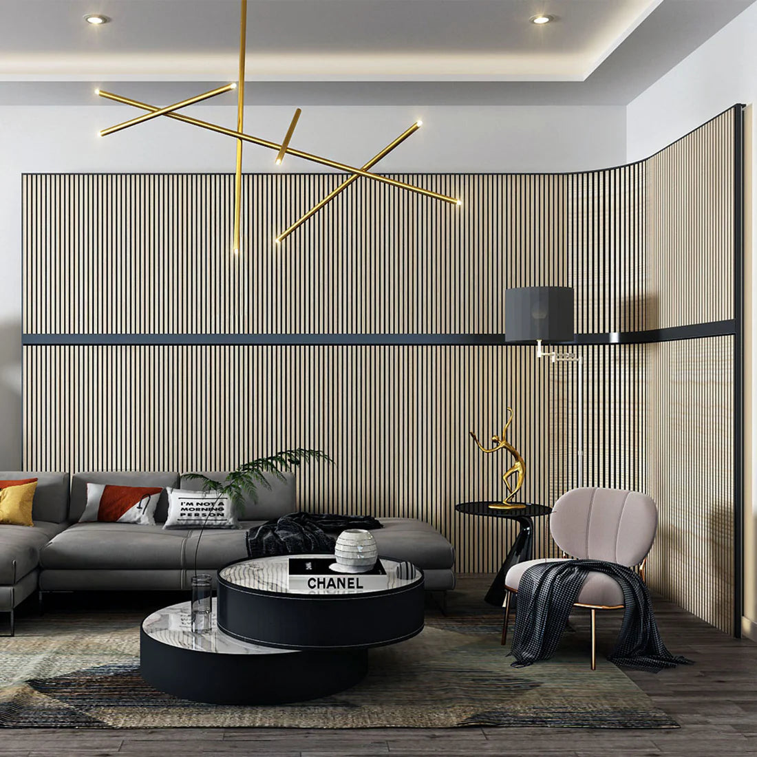 Acoustic smoke wood acoustic panel offers a rich, dark tone and effective sound absorption, enhancing the ambiance of modern interiors.