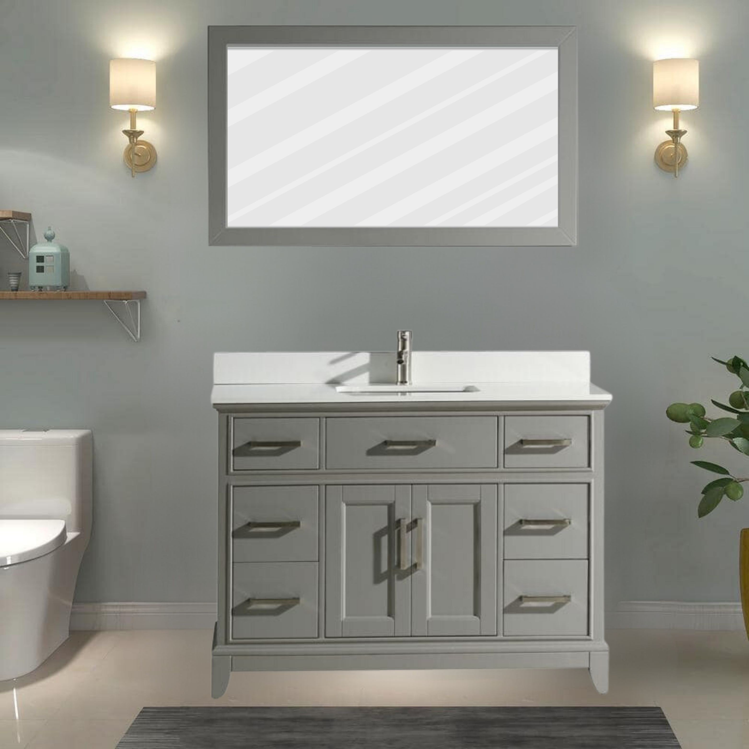 Genoa 48 in. Vanity in Grey with Single Basin Vanity Top in White Phoenix Stone and Mirror