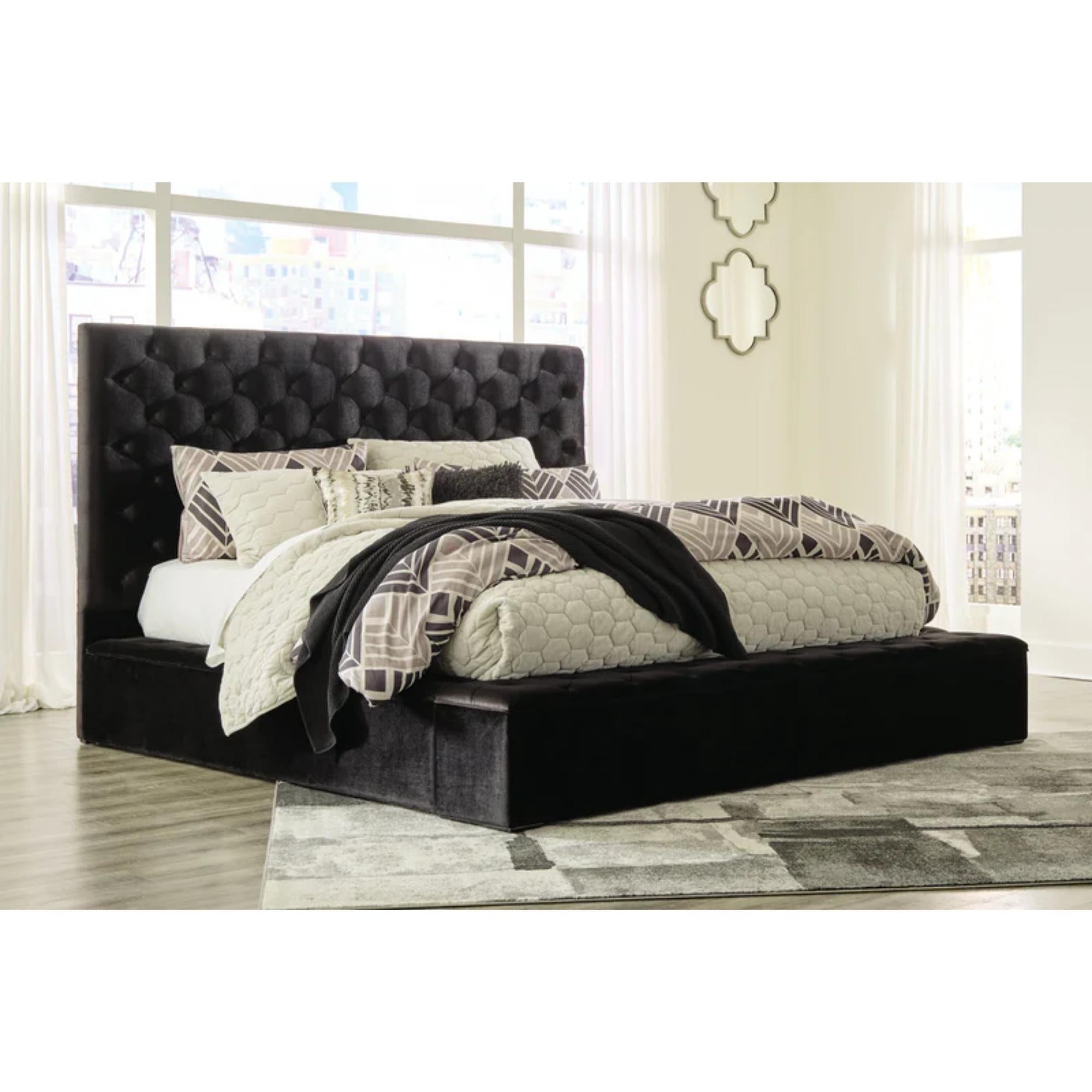 Lindenfield Black King Upholstered Bed with Storage
