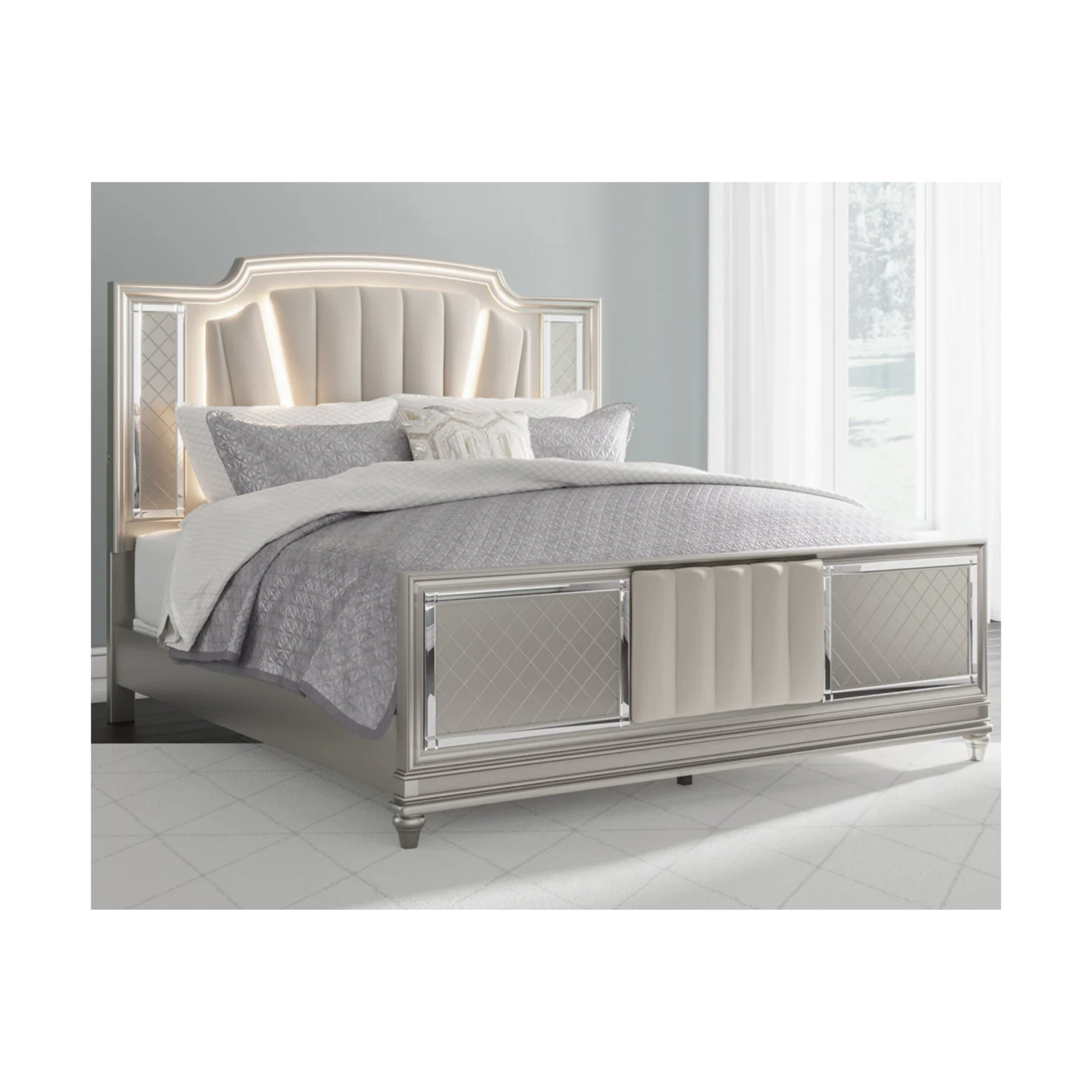 Chevanna Platinum King Upholstered Panel Bed