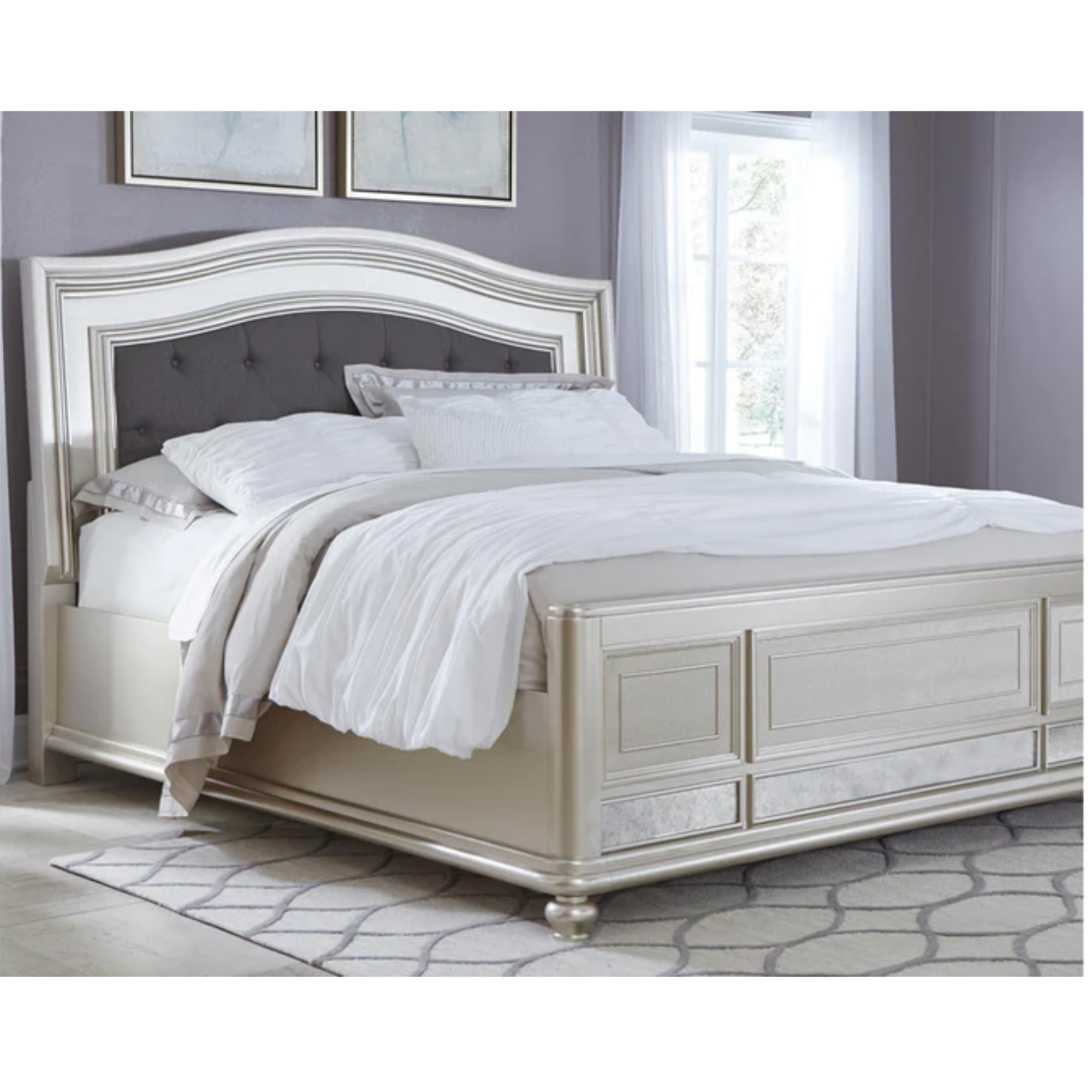 Coralayne Silver King Panel Bed