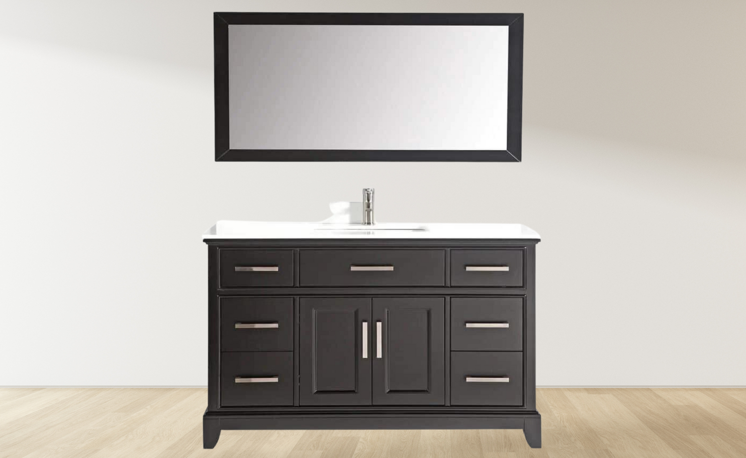 Genoa 60 in. Bath Vanity in Espresso with Vanity Top an Mirror - Decohub Home