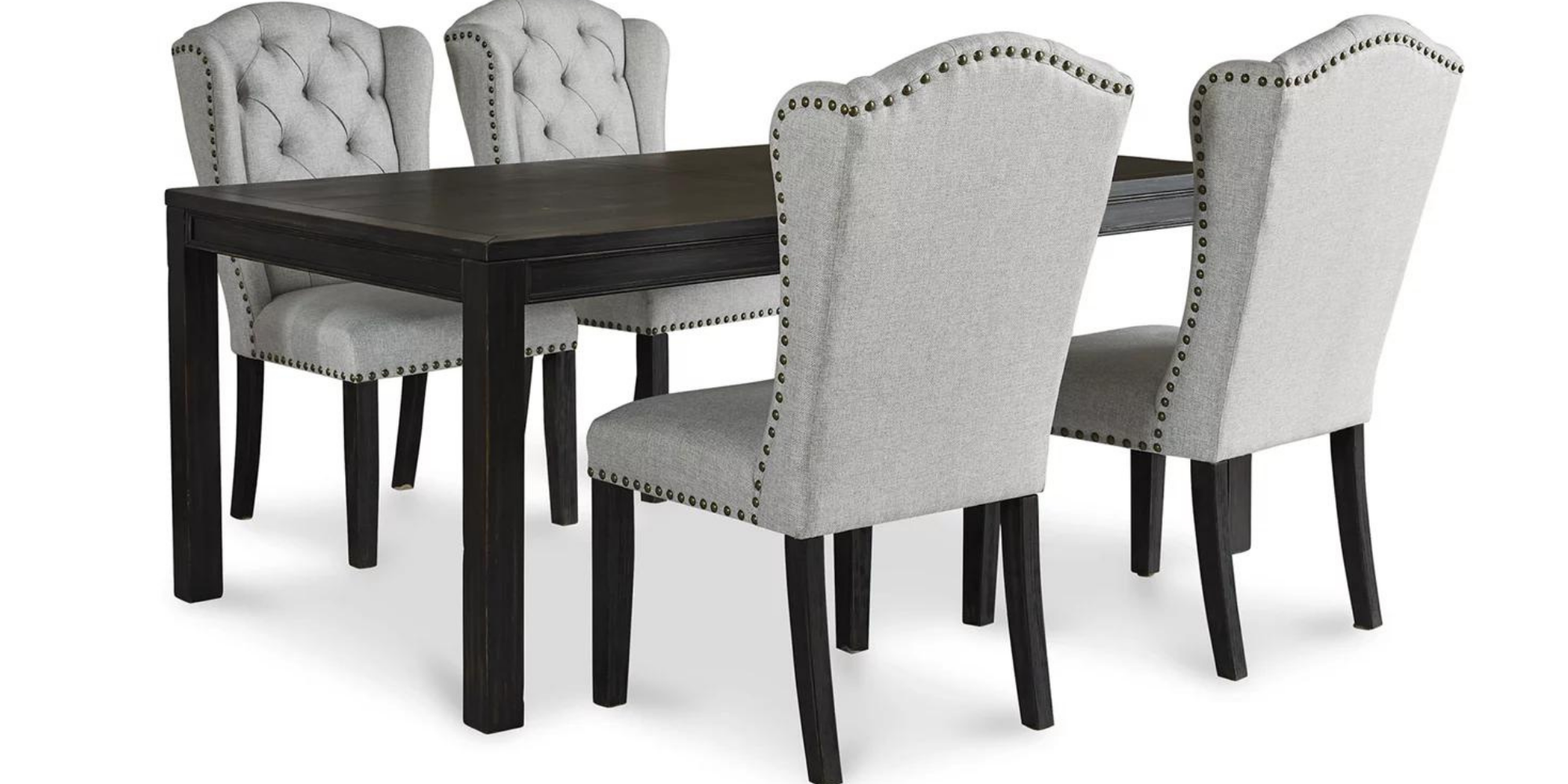Jeanette Black/Linen Rectangular Dining Set