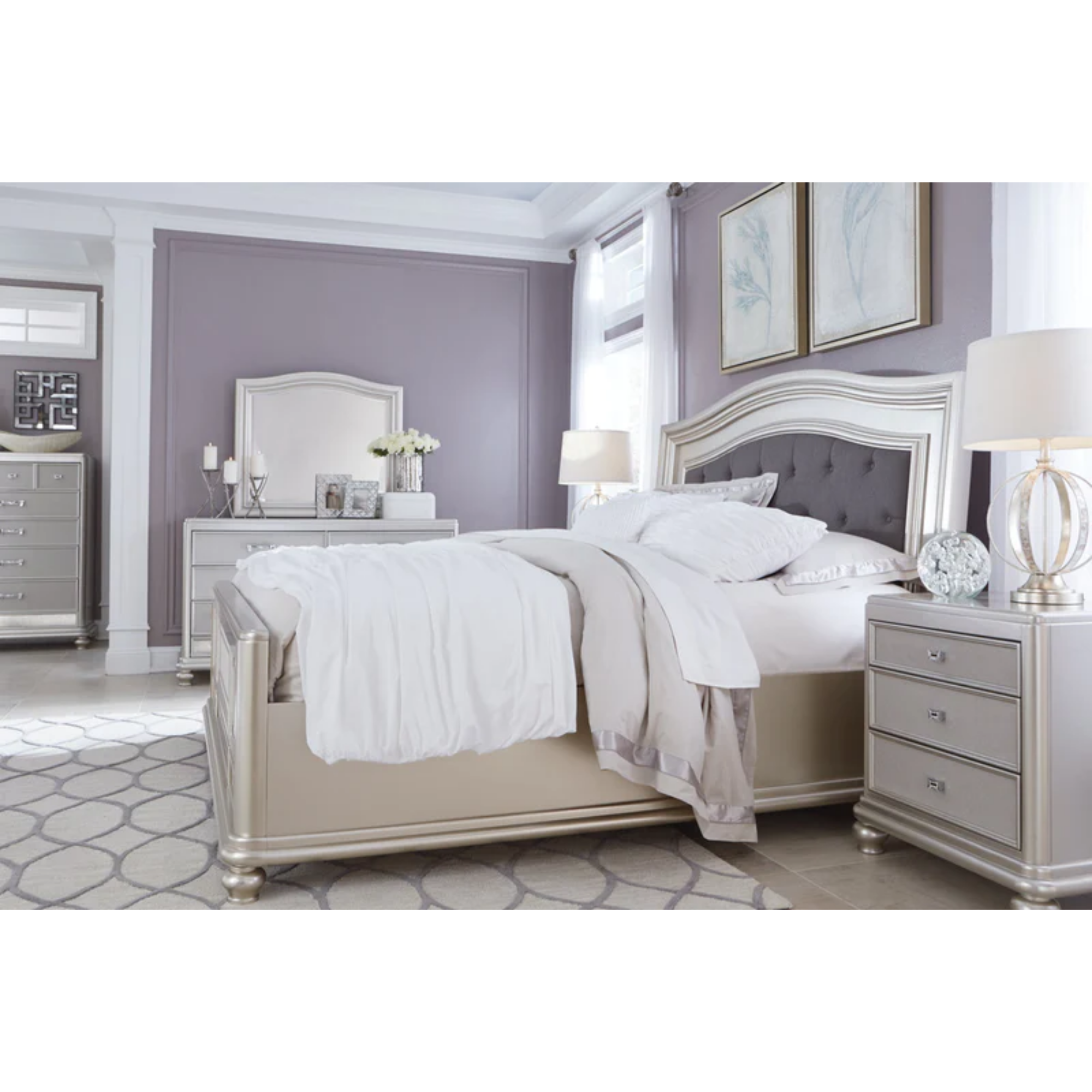Coralayne Silver King Panel Bed