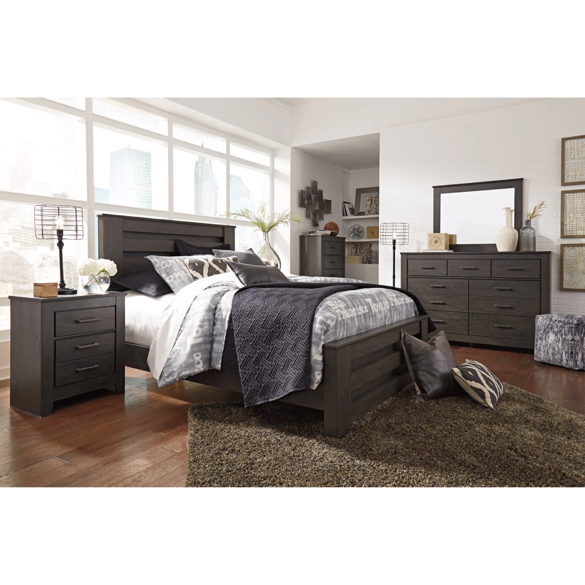 Brinxton Charcoal King Panel Bed