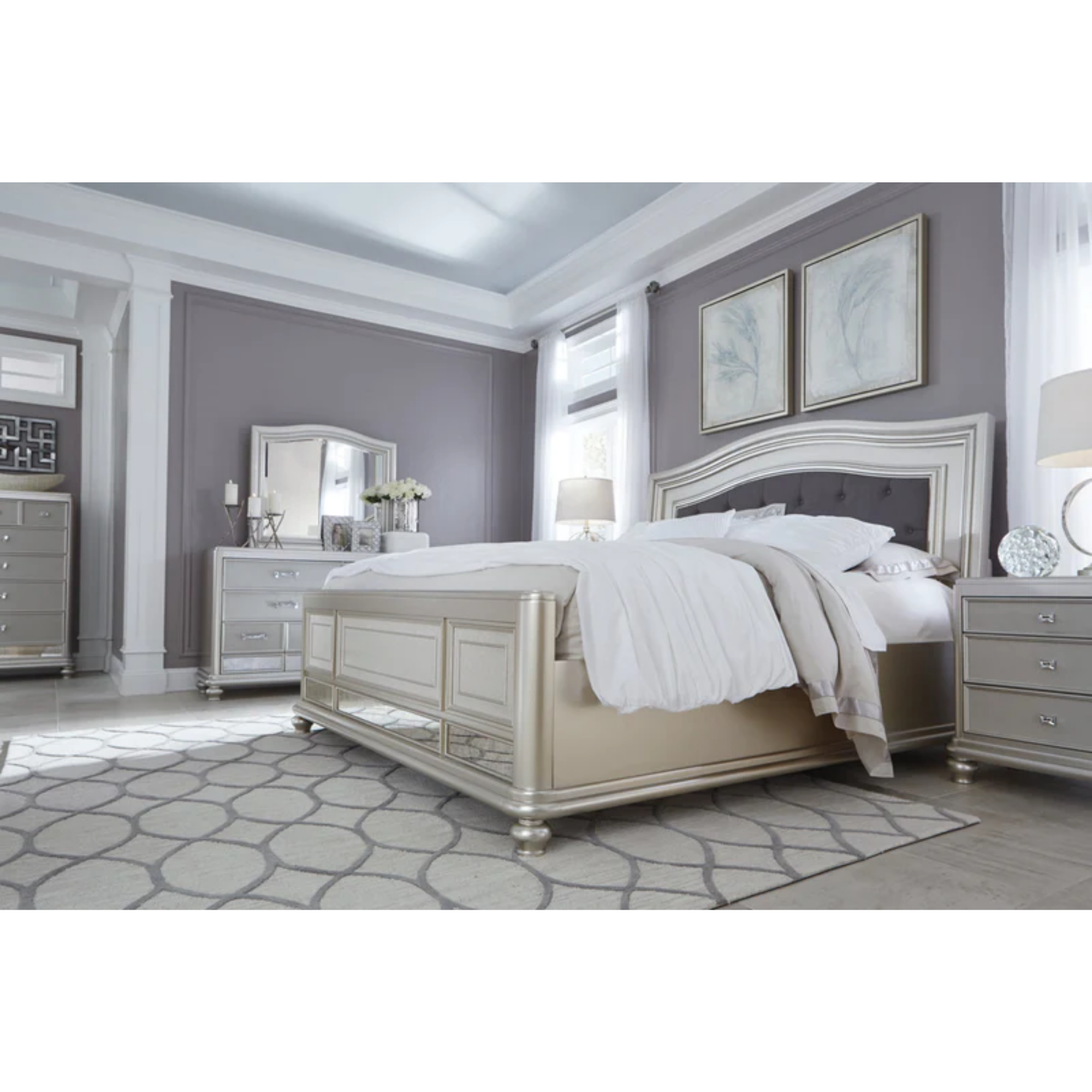 Coralayne Silver King Panel Bed