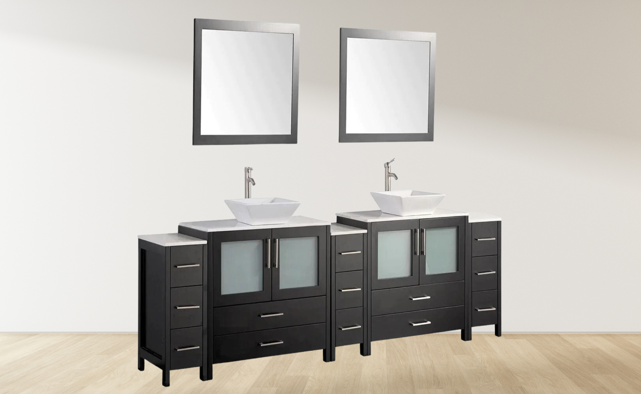 108 in. Double Sink Bathroom Vanity Combo Set in Espresso - Decohub Home