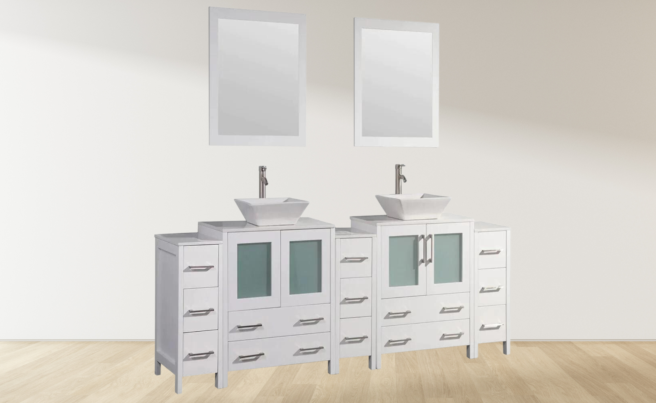 96 in. Double Sink Bathroom Vanity Combo Set in White - Decohub Home
