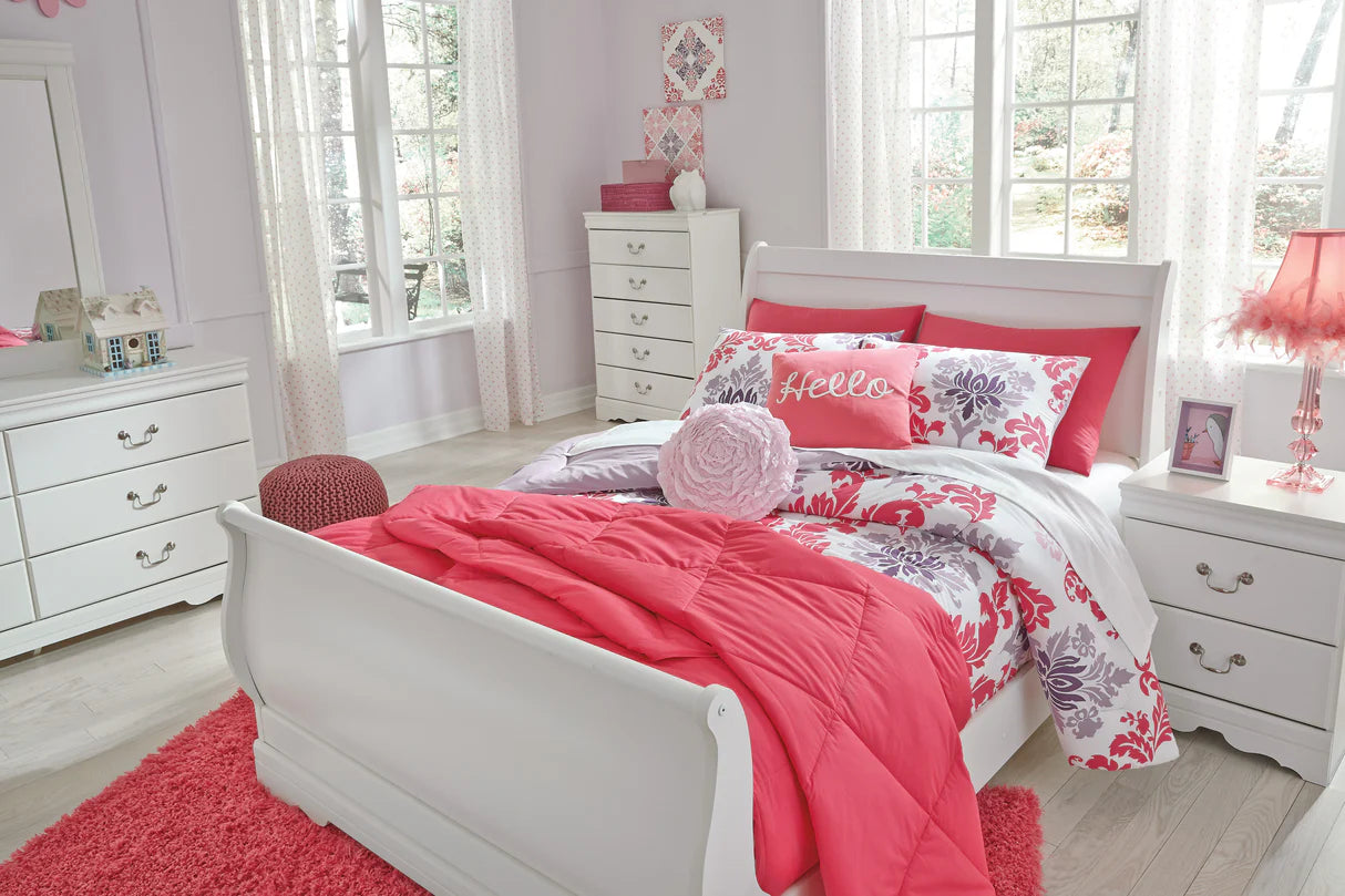 Juego de dormitorio juvenil en forma de trineo Anarasia en blanco
