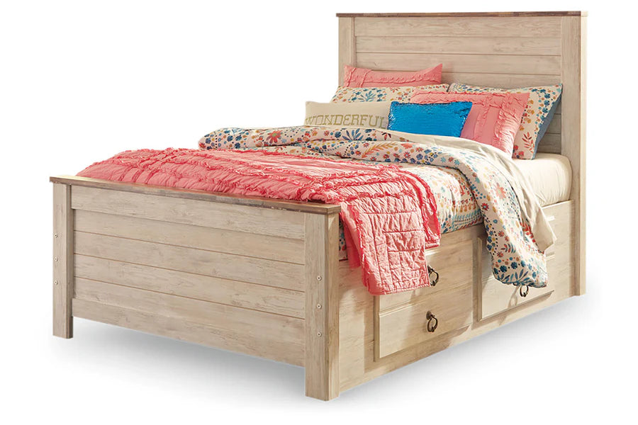 Cama individual Willowton Whitewash con dos cajones de almacenamiento