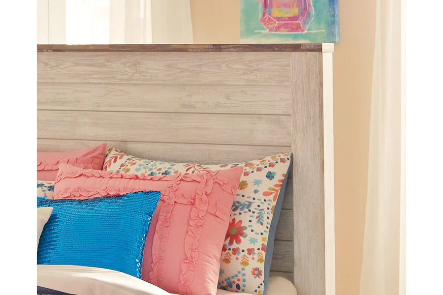 Cama individual Willowton Whitewash con dos cajones de almacenamiento