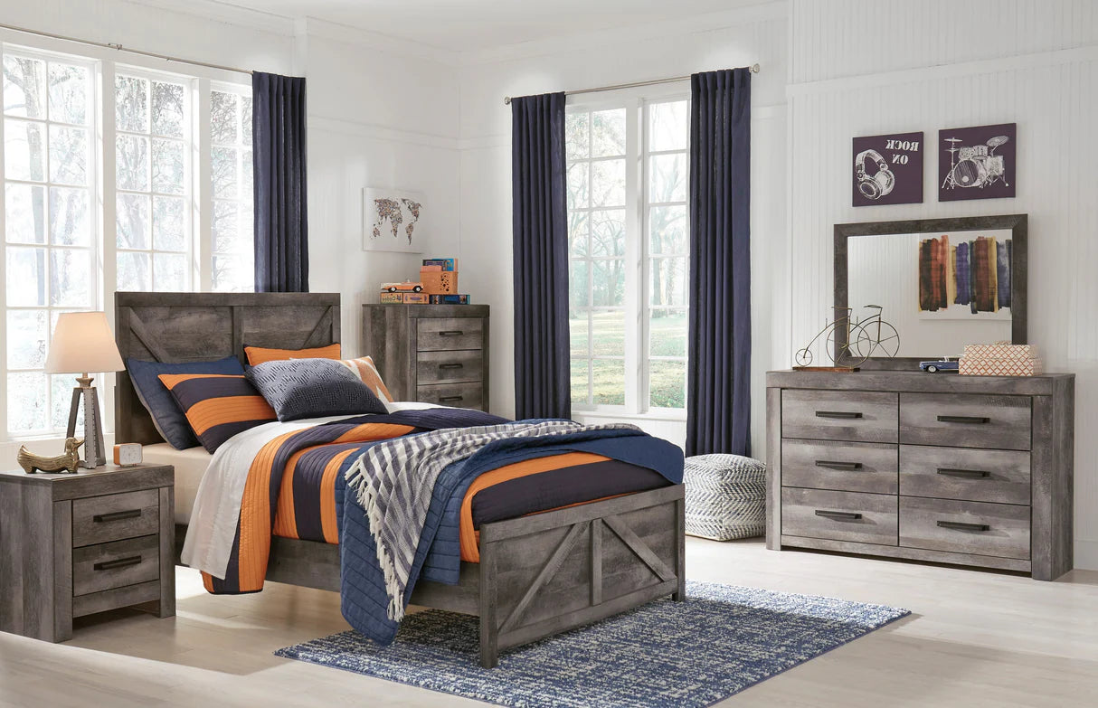 Juego de dormitorio juvenil con paneles Wynnlow Gray Crossbuck