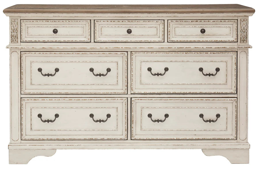 Realyn Chipped White Upholstered Panel Bedroom Set