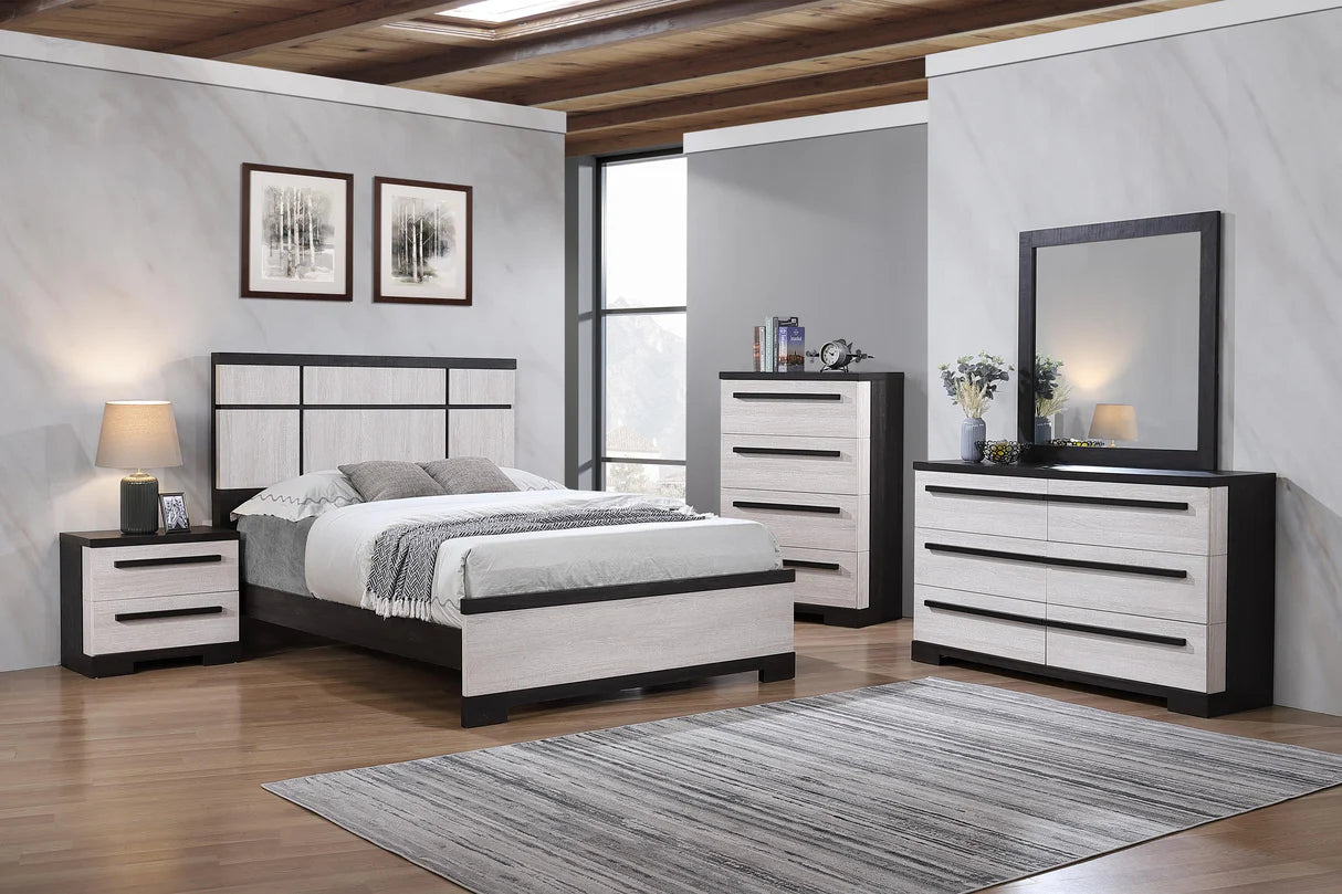Crown Mark Remington Chalk/Ebony Panel Bedroom Set | Ornate Home Queen / 4-Piece (Bed + Dresser + Mirror + Nightstand) Crown Mark Remington Chalk/Ebony Panel Bedroom Set | Ornate Home Queen / 4-Piece (Bed + Dresser + Mirror + Nightstand)