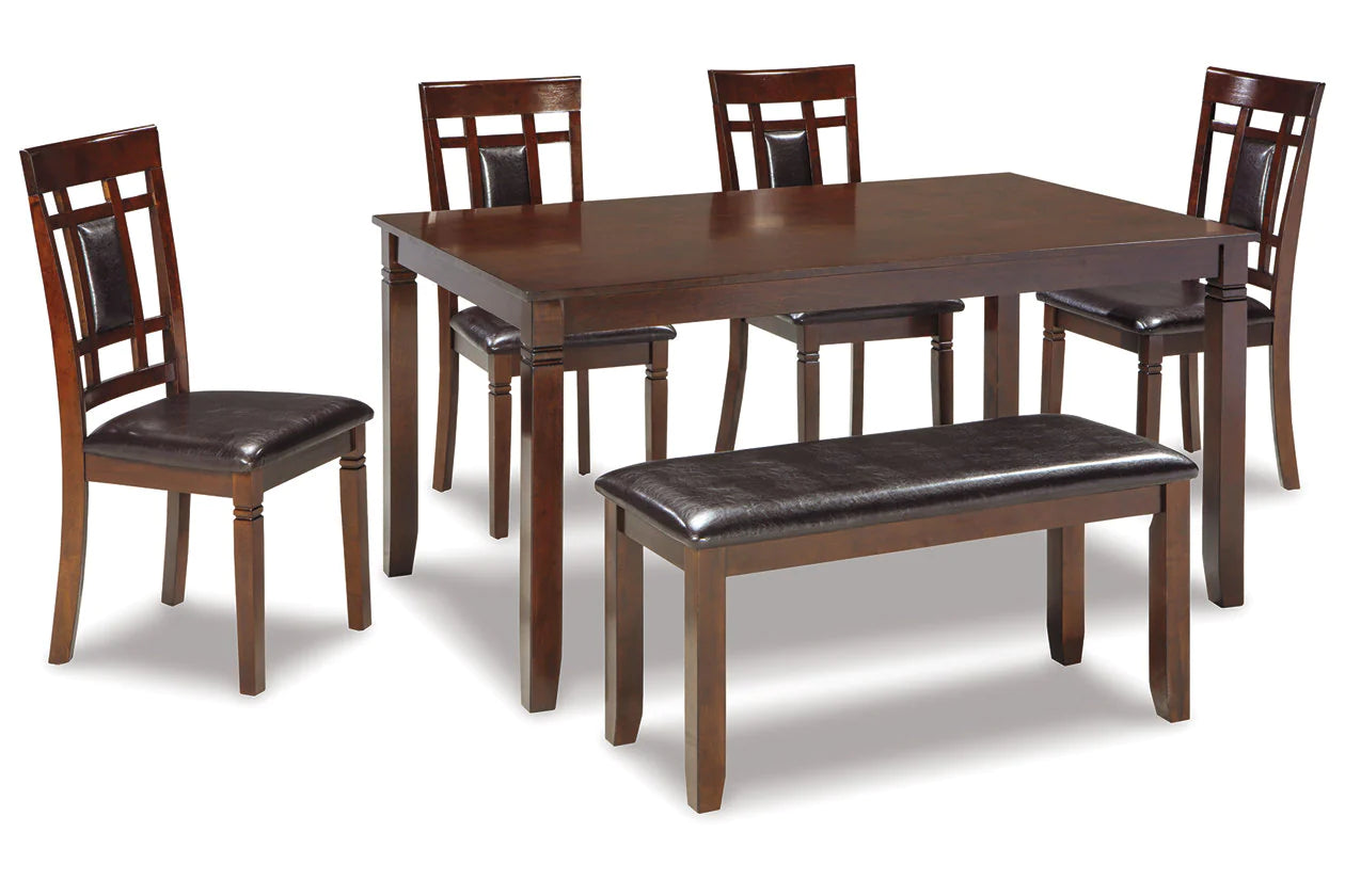 Bennox Brown Dining Table and Chairs with Bench, Set of 6
