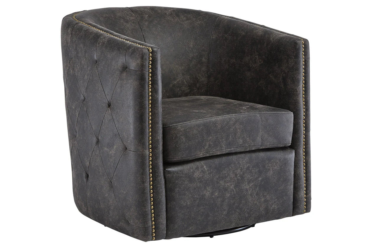 Brentlow Distressed Black Swivel Accent Chair