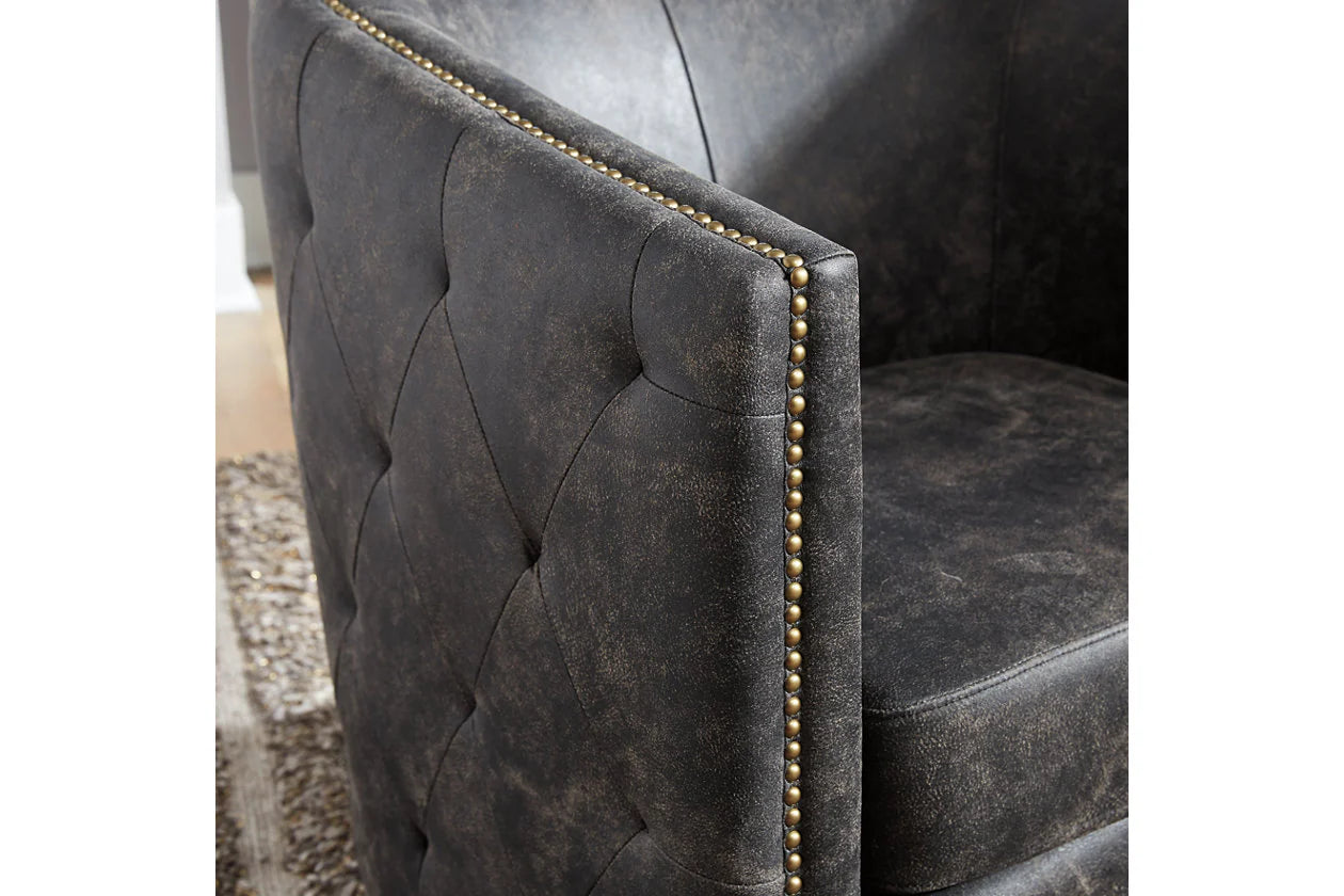 Brentlow Distressed Black Swivel Accent Chair
