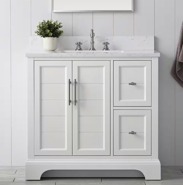 Tocador de baño Chambery de 36 pulgadas de ancho x 22 pulgadas de profundidad x 34,5 pulgadas de alto con cubierta de mármol artificial
