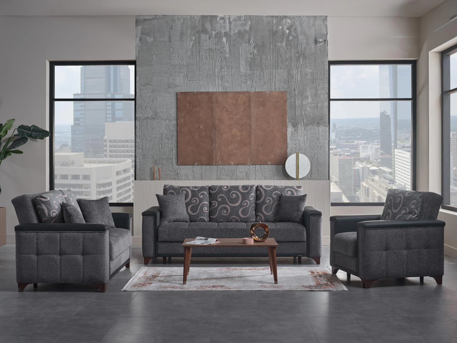 Charlotte Modern Anthracite Living Room Set