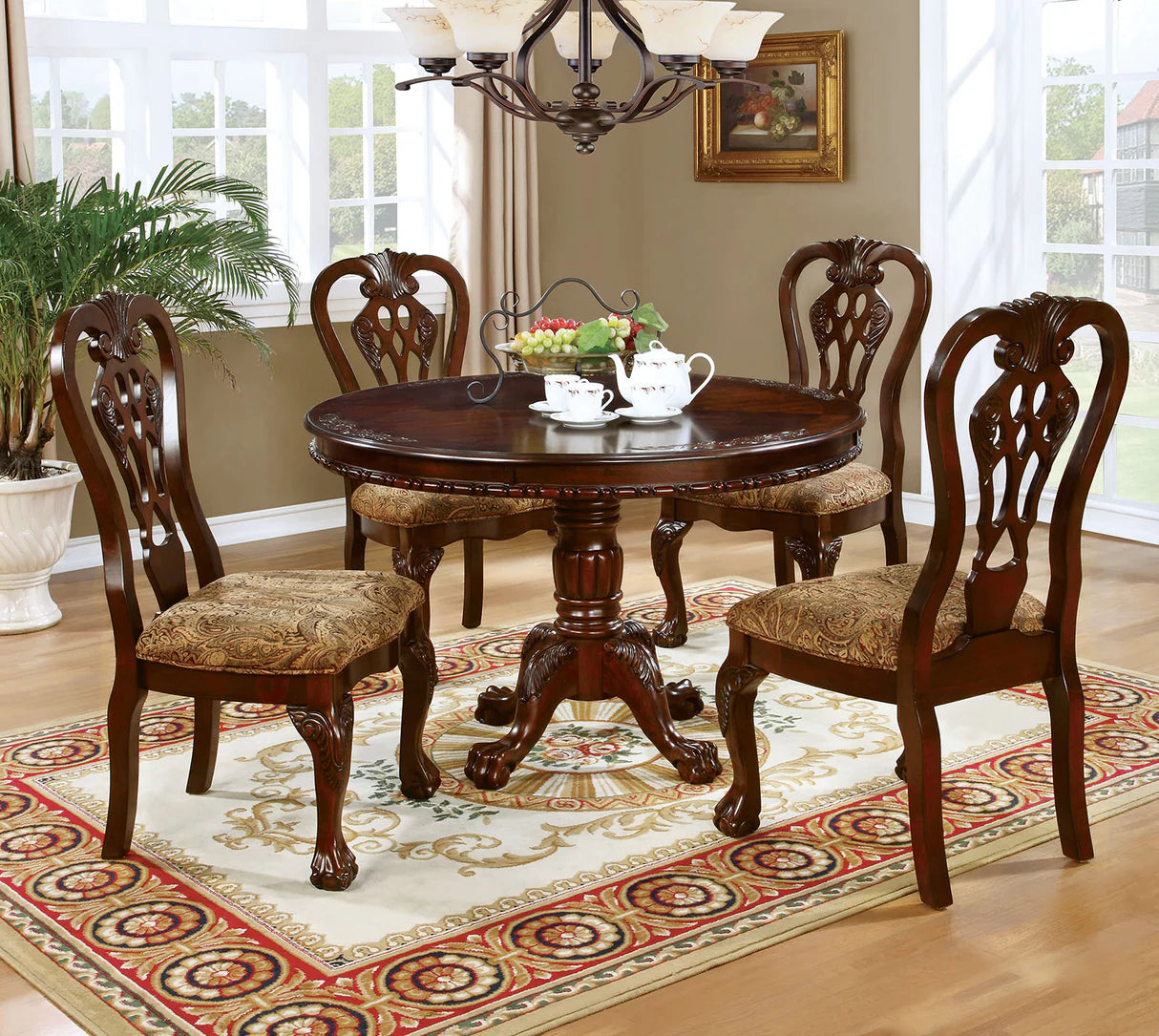 Elana Brown Cherry 5 Pieces Round Dining Table Set