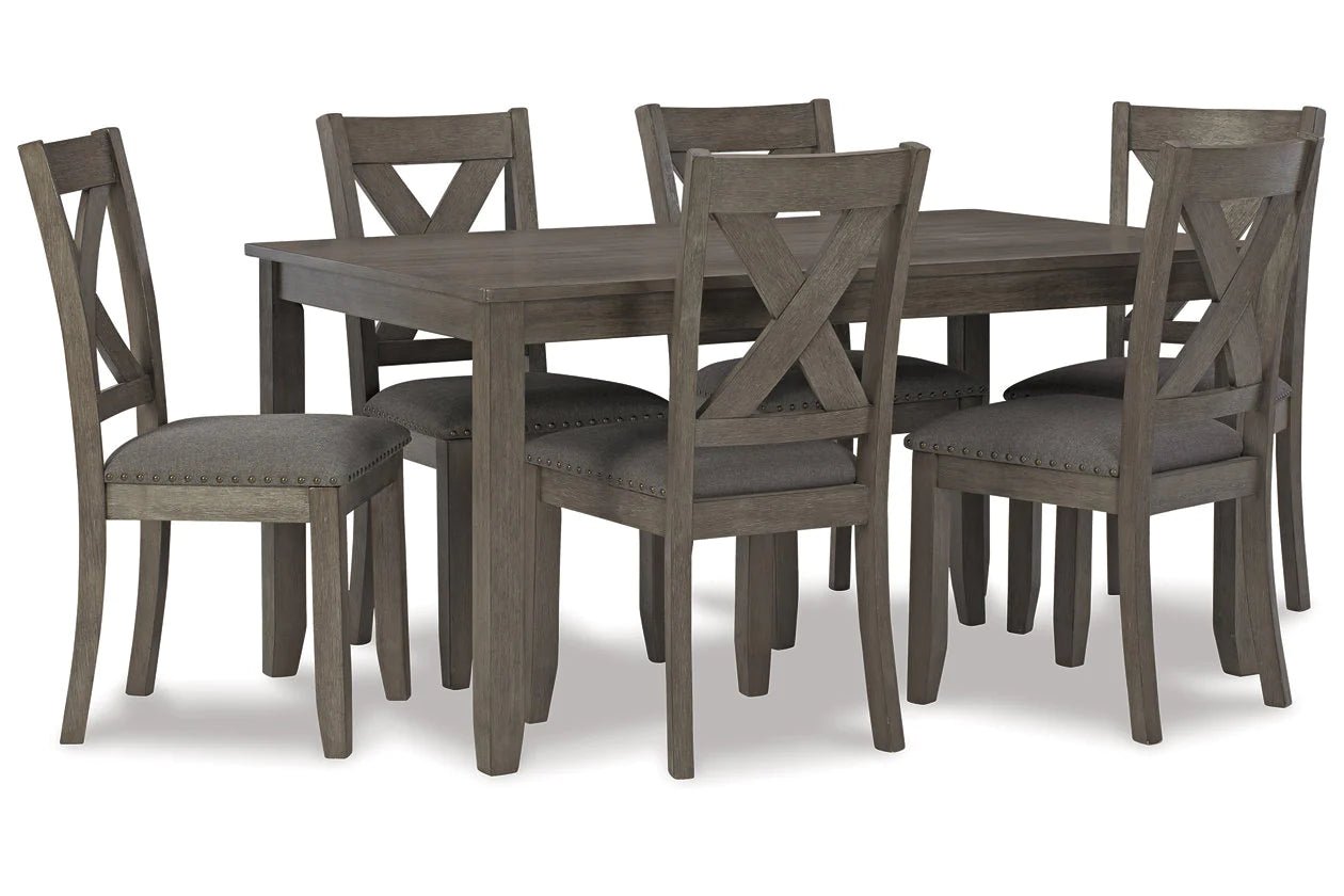 Caitbrook Gray Dining Table and Chairs, Set of 7