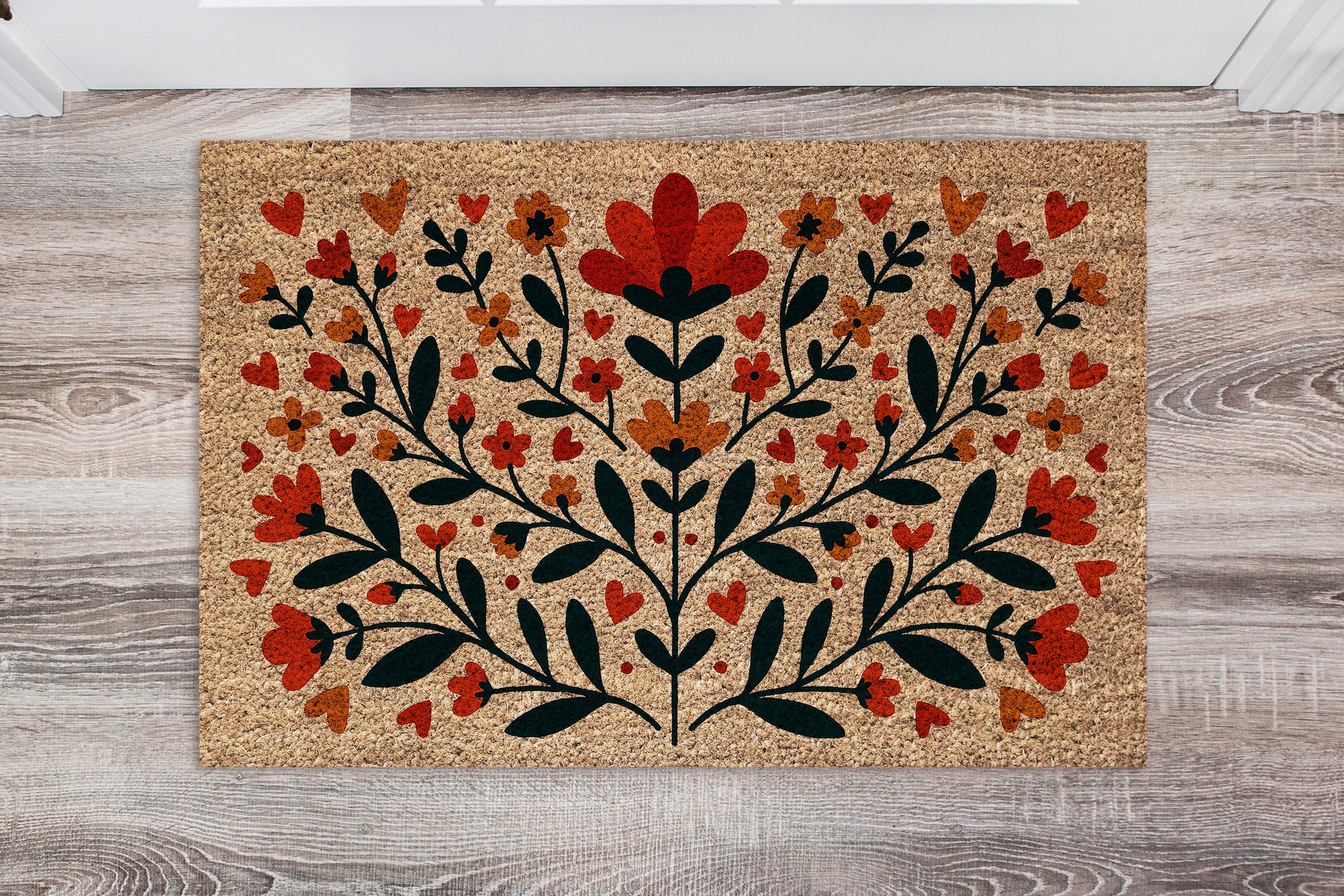 Scandinavian Folk Art Poppy Flowers Doormat