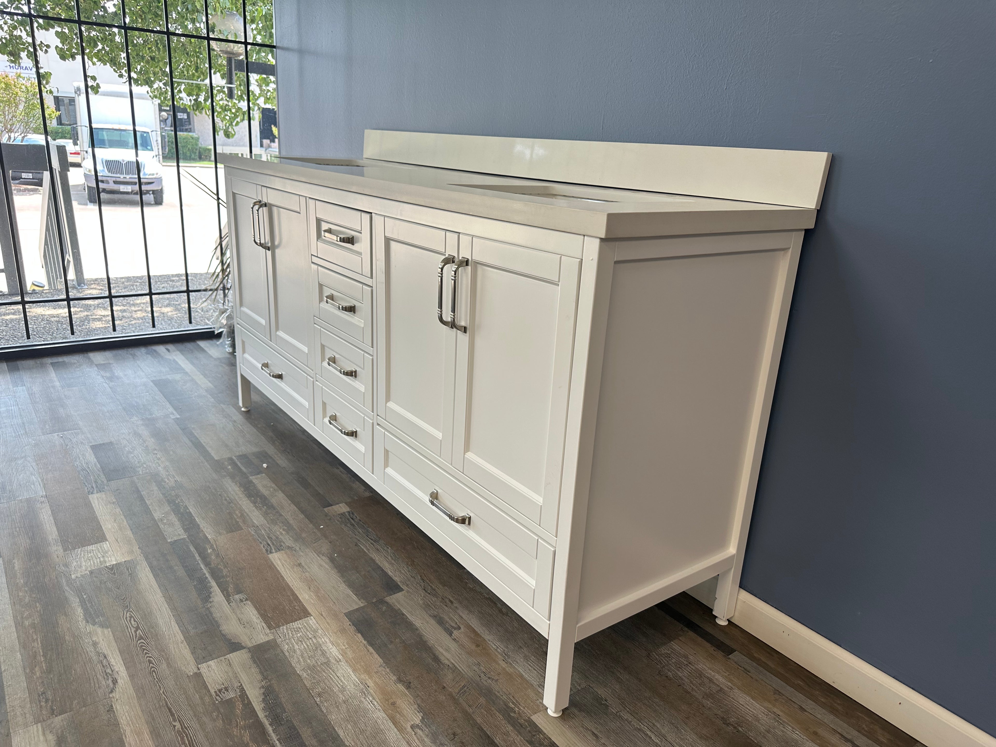 Sandstone 72 in. Vanity in White with Quartz Top