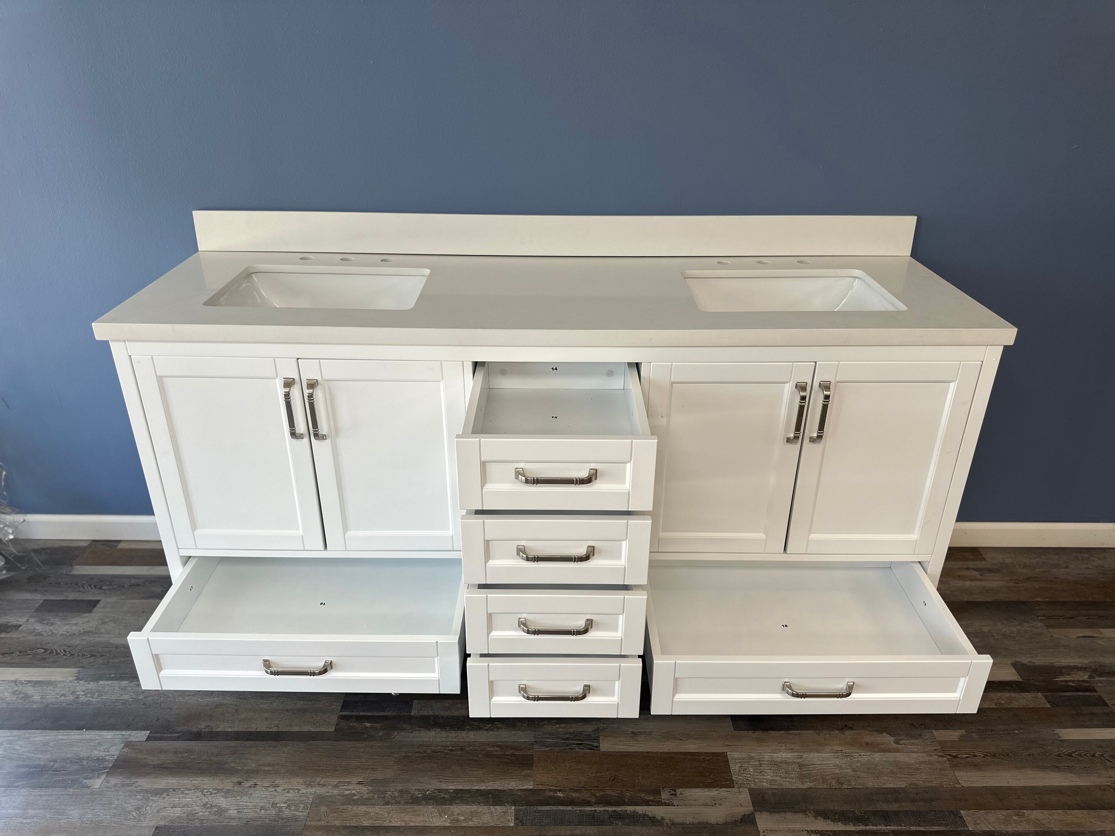Sandstone 72 in. Vanity in White with Quartz Top